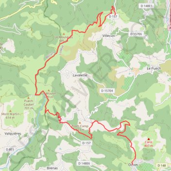 Itinéraire Octon-Villecuns, distance, dénivelé, altitude, carte, profil, trace GPS