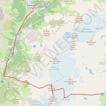 Itinéraire Dôme de l'Arpont en traversée depuis le refuge de l'Arpont jusqu'à Pralognan, distance, dénivelé, altitude, carte, profil, trace GPS