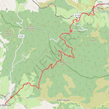 Itinéraire Chemin de Stevenson - Chasseradès vers Le Bleymard, distance, dénivelé, altitude, carte, profil, trace GPS