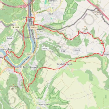 Itinéraire Schengen - Malbrouck, distance, dénivelé, altitude, carte, profil, trace GPS