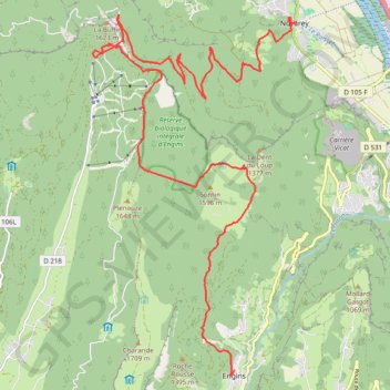 Itinéraire Engins-Noyarey VTT, distance, dénivelé, altitude, carte, profil, trace GPS