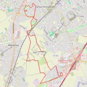 Itinéraire les périseaux_vendeville, distance, dénivelé, altitude, carte, profil, trace GPS