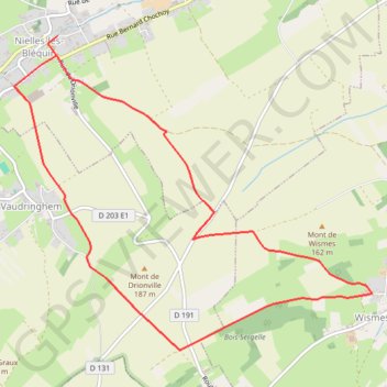 Itinéraire Le mont de Drionville - Nielles-lès-Bléquin, distance, dénivelé, altitude, carte, profil, trace GPS