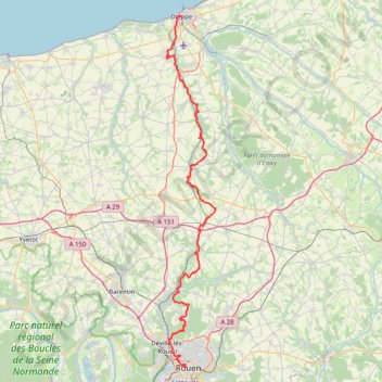 Itinéraire Dieppe - Auffay - Rouen, distance, dénivelé, altitude, carte, profil, trace GPS