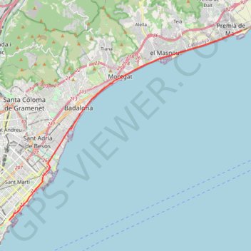 Itinéraire 01: Barcelona – Premia de Mar (DEVELOPED_WITH_SIGNS), distance, dénivelé, altitude, carte, profil, trace GPS