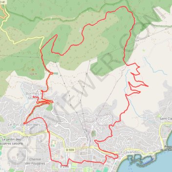 Itinéraire Circuit autour de bormes le lavandou, distance, dénivelé, altitude, carte, profil, trace GPS