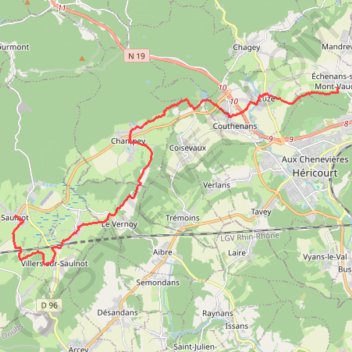 Itinéraire Le chemin de Compostelle entre Echenans-sous-Mont-Vaudois et Saulnot, distance, dénivelé, altitude, carte, profil, trace GPS