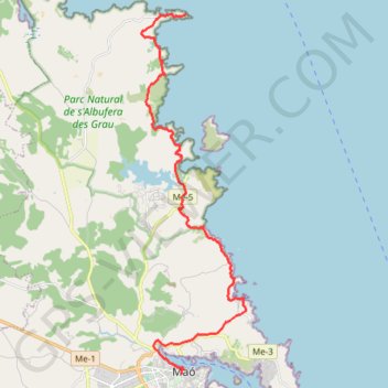 Itinéraire Mahon - Phare de Favaritx, distance, dénivelé, altitude, carte, profil, trace GPS