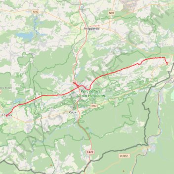 Itinéraire Vélo entre Chimay et Doische, distance, dénivelé, altitude, carte, profil, trace GPS