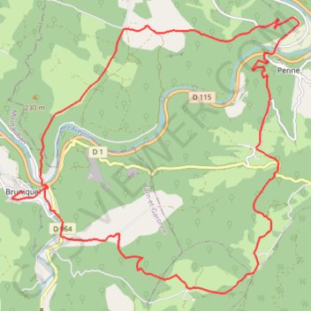 Itinéraire Bruniquel montée aux Abriols, distance, dénivelé, altitude, carte, profil, trace GPS
