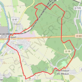 Itinéraire Boucle au départ de la gare SNCF de Trilport, distance, dénivelé, altitude, carte, profil, trace GPS