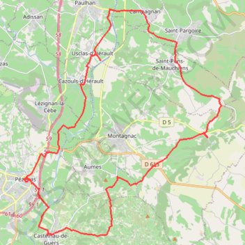 Itinéraire Autour de Montagnac, distance, dénivelé, altitude, carte, profil, trace GPS