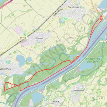 Itinéraire Le long du Rhin et Réserve Biologique de Honau - La Wantzenau, distance, dénivelé, altitude, carte, profil, trace GPS