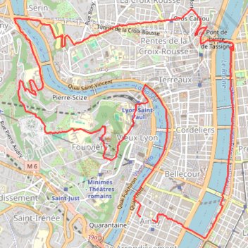Itinéraire Saône-Fourvière-Croix Rousse-Rhône, distance, dénivelé, altitude, carte, profil, trace GPS