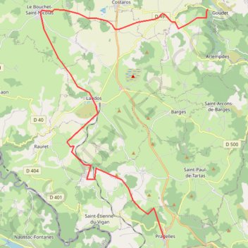 Itinéraire Goudet - Pradelles, distance, dénivelé, altitude, carte, profil, trace GPS