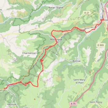 Itinéraire La Via Arverna (Massiac - Ferrières Saint-Mary), distance, dénivelé, altitude, carte, profil, trace GPS