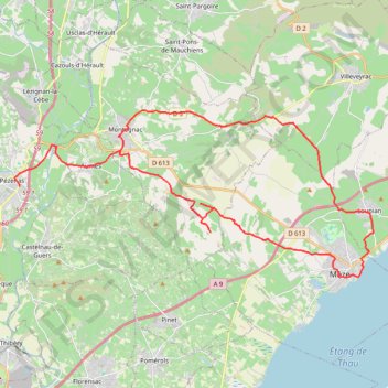 Itinéraire Pézenas - Mèze (Étang de Thau), distance, dénivelé, altitude, carte, profil, trace GPS