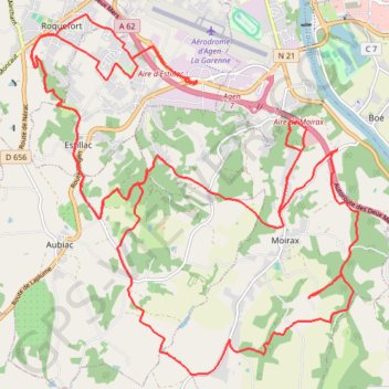 Itinéraire Moirax, distance, dénivelé, altitude, carte, profil, trace GPS