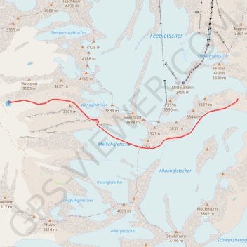 Itinéraire 4.Tashhutte - Alphubel - Saas Fee - Copy, distance, dénivelé, altitude, carte, profil, trace GPS