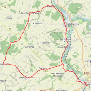 Itinéraire Les Trois Doms - Montdidier - Coullemelle, distance, dénivelé, altitude, carte, profil, trace GPS
