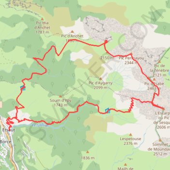 Itinéraire Pic_Sesques_en_boucle_depuis_Etsaut, distance, dénivelé, altitude, carte, profil, trace GPS