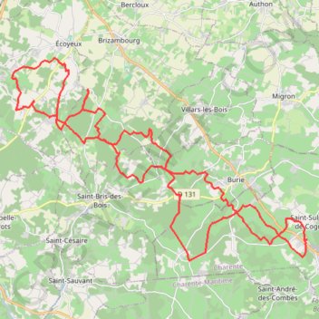Itinéraire Boucle VTT depuis Saint-Sulpice-de-Cognac, distance, dénivelé, altitude, carte, profil, trace GPS