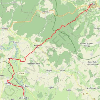 Itinéraire Boucle en pays Vézelien (Vézelay - Saint-Didier), distance, dénivelé, altitude, carte, profil, trace GPS
