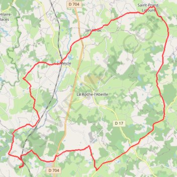 Itinéraire Entre Isle et Ligoure, distance, dénivelé, altitude, carte, profil, trace GPS