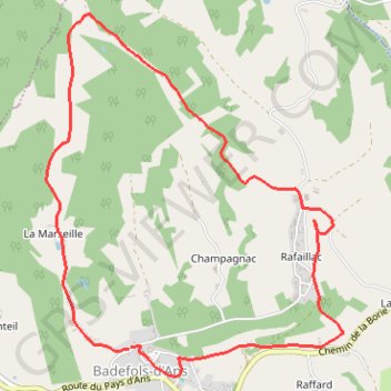 Itinéraire Boucle de Badefols, distance, dénivelé, altitude, carte, profil, trace GPS