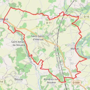 Itinéraire Les Bouchauds Rouillac 37 kms, distance, dénivelé, altitude, carte, profil, trace GPS