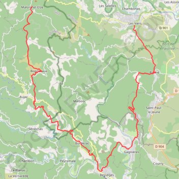Itinéraire GR44A Des Vans (Ardèche) à Malons-et-Elze (Gard), distance, dénivelé, altitude, carte, profil, trace GPS