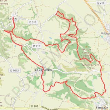 Itinéraire Laurac Fanjeaux, distance, dénivelé, altitude, carte, profil, trace GPS