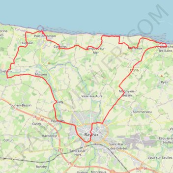 Itinéraire Monument de la Libération vanaf Bayeux Arromanches Gold beac..., distance, dénivelé, altitude, carte, profil, trace GPS