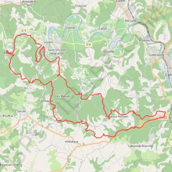 Itinéraire Cahors-La-Rozière, distance, dénivelé, altitude, carte, profil, trace GPS