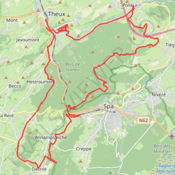 Itinéraire Sortie VTT Theux, distance, dénivelé, altitude, carte, profil, trace GPS