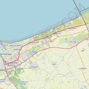 Itinéraire Bray-Dunes / Dunkerque, distance, dénivelé, altitude, carte, profil, trace GPS