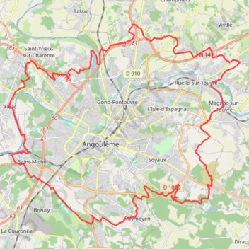 Itinéraire Grand tour d'Angoulême, distance, dénivelé, altitude, carte, profil, trace GPS