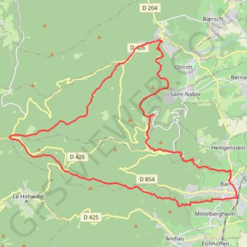 Itinéraire Barr - Rotlach - Kligenthal - Sainte-Odile - Barr, distance, dénivelé, altitude, carte, profil, trace GPS