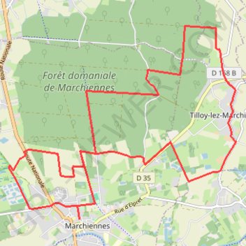 Itinéraire Circuit de l'Elpret - Marchiennes, distance, dénivelé, altitude, carte, profil, trace GPS