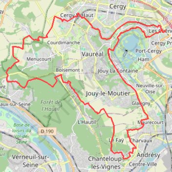Itinéraire Cergy-Chanteloup-Cergy, distance, dénivelé, altitude, carte, profil, trace GPS