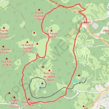 Itinéraire Le Puy Pariou - Orcines, distance, dénivelé, altitude, carte, profil, trace GPS