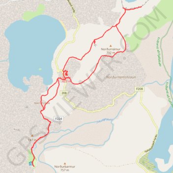 Itinéraire Volcan Stutur - Lac Ljotipollur, distance, dénivelé, altitude, carte, profil, trace GPS