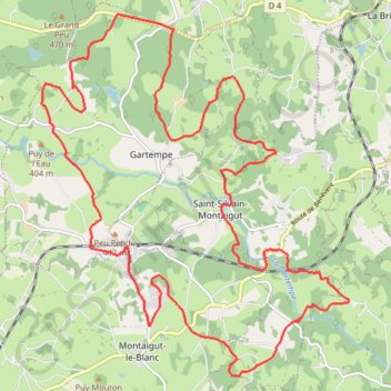 Itinéraire Monts de Guéret - Saint-Silvain-Montaigut, distance, dénivelé, altitude, carte, profil, trace GPS