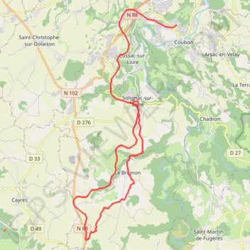 Itinéraire De grottes en cascades - Solignac-sur-Loire, distance, dénivelé, altitude, carte, profil, trace GPS