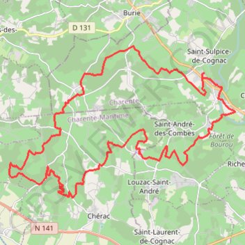 Itinéraire St sulpice bois sud Cherac, distance, dénivelé, altitude, carte, profil, trace GPS