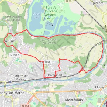 Itinéraire Dampmart-Carnetin, distance, dénivelé, altitude, carte, profil, trace GPS