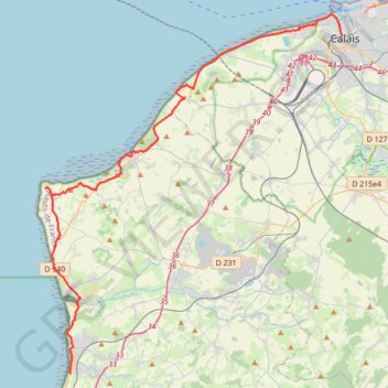 Itinéraire Le littoral de Calais à Wimereux, distance, dénivelé, altitude, carte, profil, trace GPS