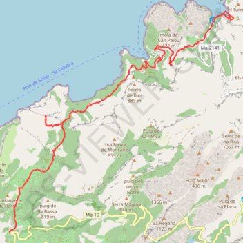 Itinéraire Port de Sóller - Sa Calobra, distance, dénivelé, altitude, carte, profil, trace GPS