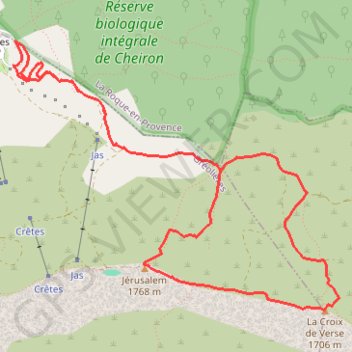 Itinéraire Cheiron - Croix de Verse et Jérusalem, distance, dénivelé, altitude, carte, profil, trace GPS