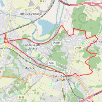 Itinéraire Boucle à partir d'Esbly, distance, dénivelé, altitude, carte, profil, trace GPS